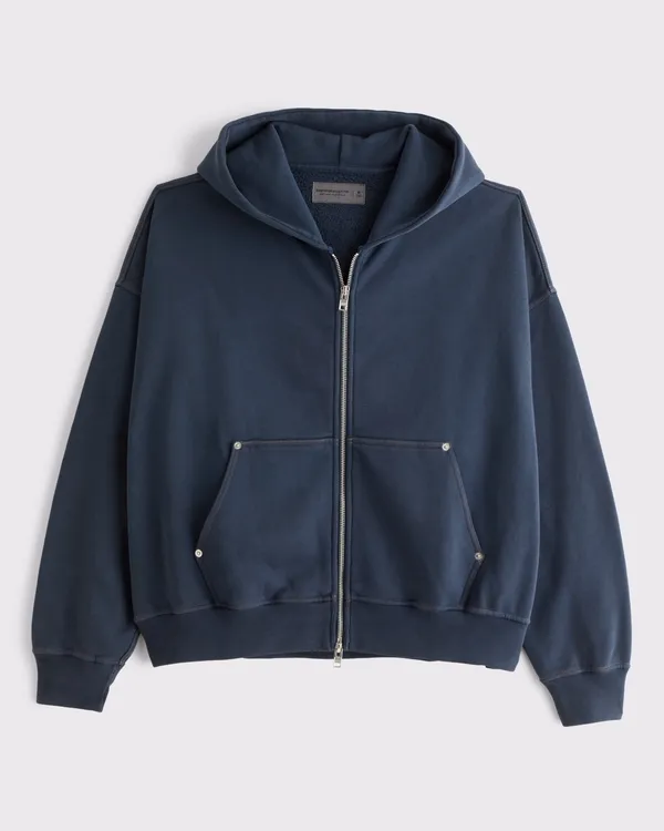Cropped Essential Full-Zip Hoodie​ Navy